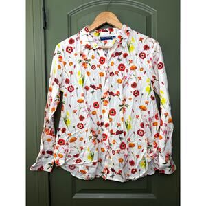 NWT Ro's Garden Copenhagen Button Up Floral Spring Shirt Red Avignon Yellow XS